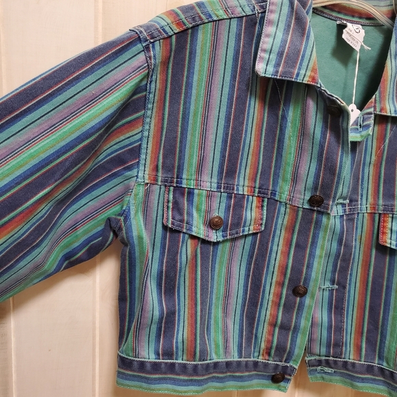 Vintage Denim Crop Striped Jacket Panels Button Down NWT Size L - Picture 5 of 16